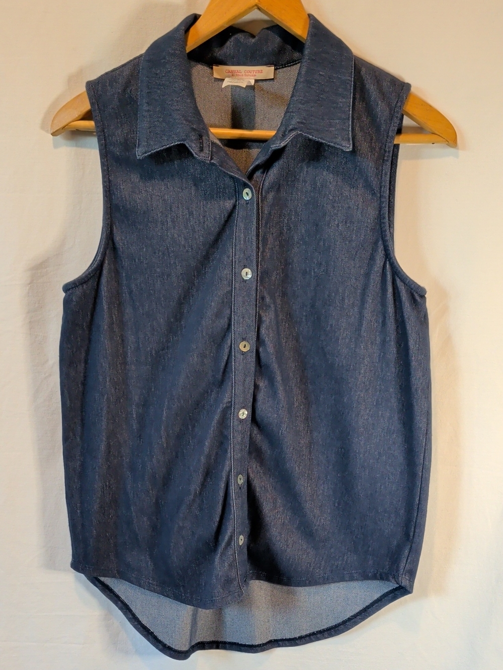 Green Envelope Sleeveless Denim Button-Up Tank Top - Dark Blue